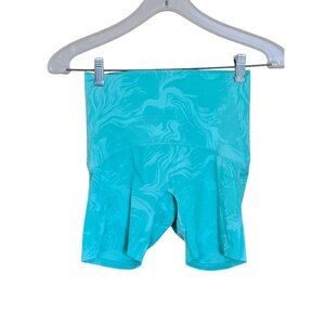 Gymshark Womens High-Waisted Turquoise Marble Bike Shorts Recycled fabric blend